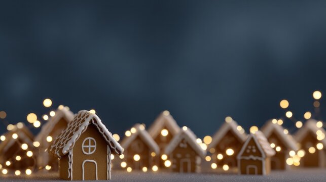 Tiny gingerbread village twinkles with fairy lights, evoking Nordic Yule traditions and delectable edible architecture nostalgia