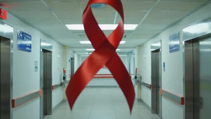 Red ribbon at the hospital. - Powered by Adobe