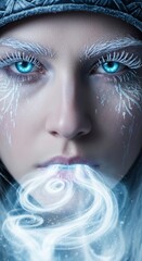 Icy Gaze - A Portrait of Winters Enchantment and Frozen Beauty.