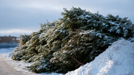 Snow-dusted evergreen trees rest serenely, reminiscent of Yule celebrations and the enchanting silence of Midwinter in Nordic hamlets