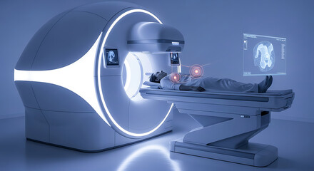 Patient undergoing mri scan with visible medical imaging and highlighted areas of potential concern ai generated
