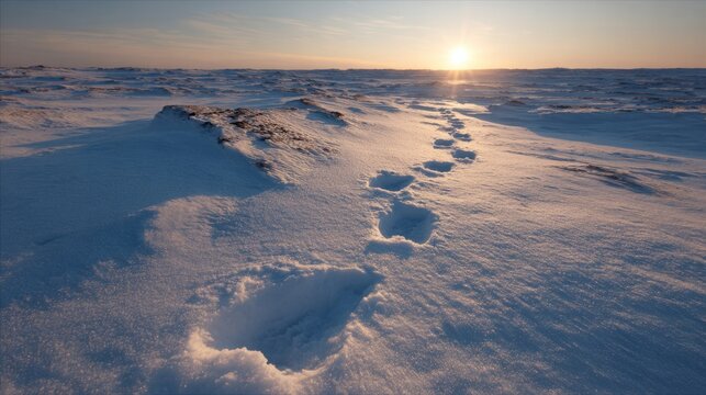 Footprints lead to a glowing Arctic horizon, evoking Solstice wanderings and the enigmatic pull of Aurora dreams