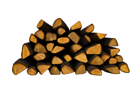 Stacked firewood logs with textured bark and cut ends