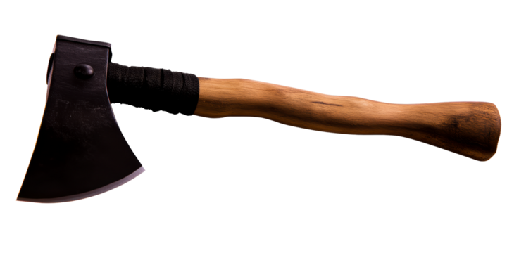 Handheld Wood Axe with Black Metal Head and Wrapped Grip