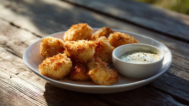 Golden-crusted cauliflower bites with tangy aioli capture autumns crunchy delight, perfect for Sukkot or Harvest Festival revelries