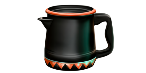 Black ceramic pitcher with orange rim and base accent