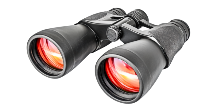 Black Binoculars with Red Lens Reflection