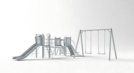 A playground set with slides climbing structures and swings on a white background in a studio shot ai generated