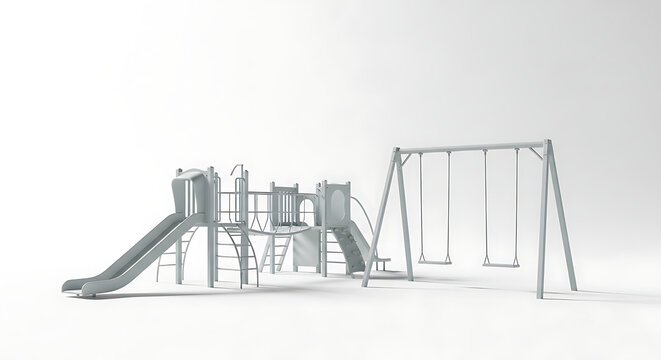 A playground set with slides climbing structures and swings on a white background in a studio shot ai generated