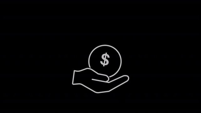 Financial growth icon: money bag held in hand on transparent background