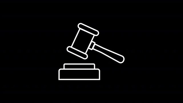 Judge's gavel with sound block line icon representing justice and law