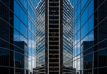 Urban mirrored facades reflecting sky and clouds with modern architecture details for a captivating architectural view