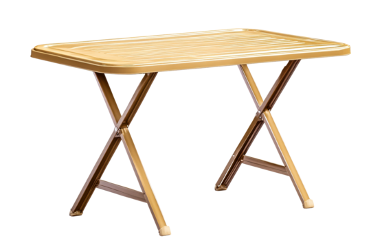 Gold Folding Table with X-Shaped Legs on White