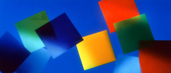 Abstract color blocks forming a blue background with tech style