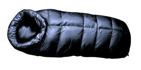 Down filled sleeping bag object on white
