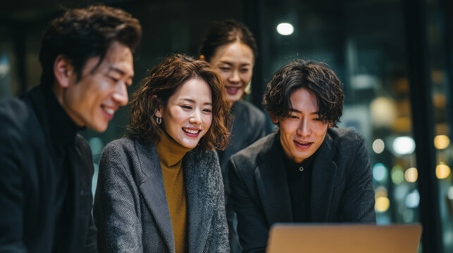 Multicultural business team brainstorming in modern office – Asian and European coworkers collaboration vector illustration