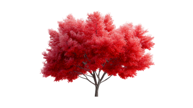 Vibrant Red Leafed Tree Isolated on White