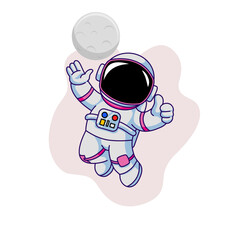 Cartoon Astronaut Floating Towards the Moon