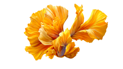 Flowing Golden Betta Fish Fins Isolated