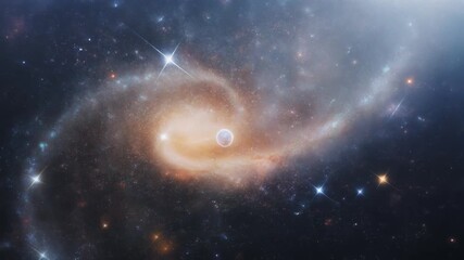 Cinematic 3D animation of a beautiful, realistic spiral galaxy rotating in deep space, featuring a bright glowing core and star clusters - Powered by Adobe