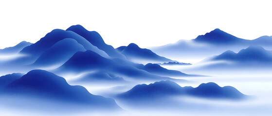 Chinese style misty mountain ink landscape illustration