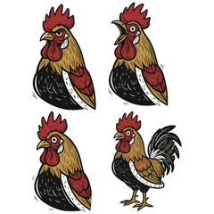Vintage Rooster Illustration Vector Art, Chicken Head Vector, Retro Farm, Vintage Rooster,  Isolated Black And White, Silhouette