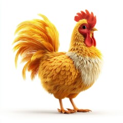 Fototapeta premium Vibrant and Colorful Rooster with Fluffy Feathers in Profile Position Displaying Majestic Appearance in Bright Studio Lighting