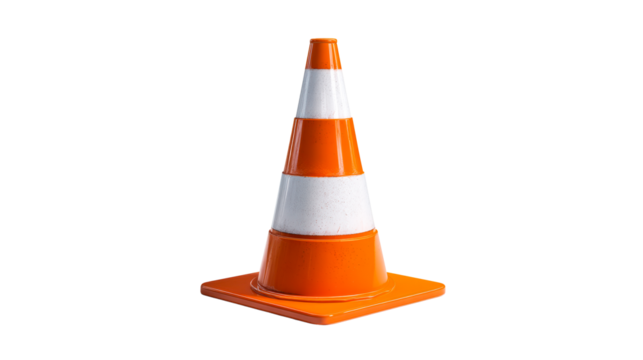 Orange and white traffic cone on a white background