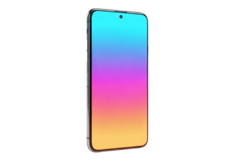 Modern smartphone with vibrant gradient display isolated on transparent background