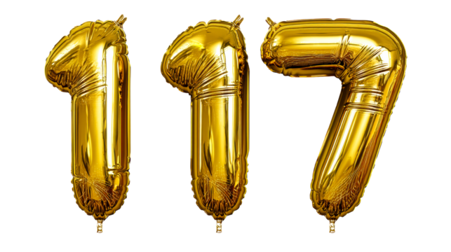 Three Golden Mylar Number Balloons: One, One, Seven - Powered by Adobe