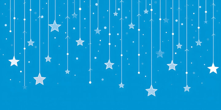 Hanging stars and glitter on a blue festive background