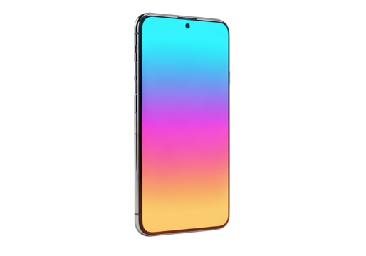 Modern smartphone with vibrant gradient display isolated on transparent background