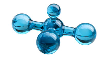Abstract translucent blue glass molecule sculpture
