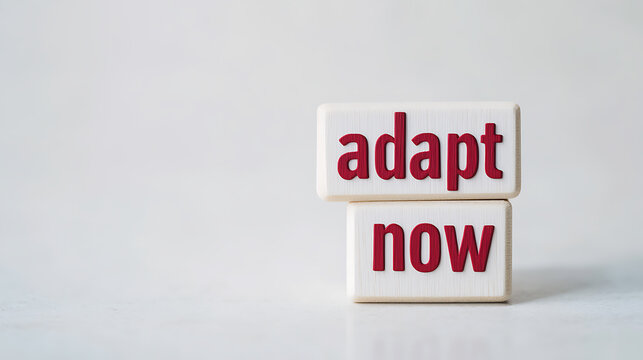 Two blocks stacked with the words "Adapt Now" in bold red letters against a soft white background conveys a clear message: embracing change is essential and urgent for business success.