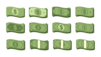 Flying Money Illustration Collection in Flat Green Style