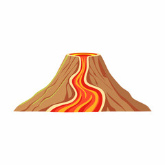 Volcano illustration erupting lava flowing down the mountainside