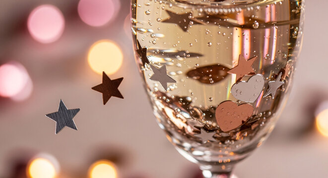 Champagne Glass with Star and Heart Confetti