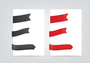 Set black and red edge page blank label banner. blank folded tag ribbon bookmark for promotion title, sale or discount design decoration