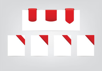 Set Red top slanted corner banner ribbon and red vertical banner ribbon vector for sale and discount offer design