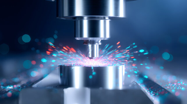 Close-up view of aluminum part on CNC machine during precision milling