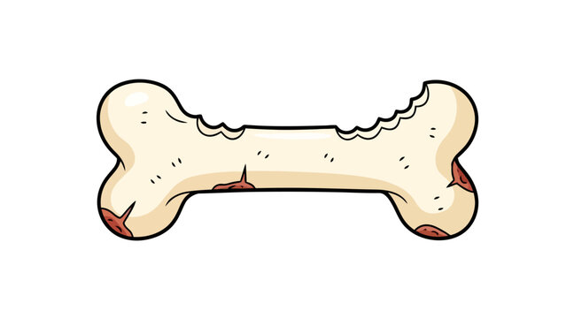 A cartoon dog bone with bite marks and worn ends