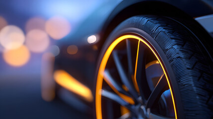 Detailed close-up of car rims and tire structure