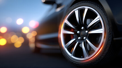Detailed close-up of car rims and tire structure