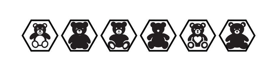 Modern Teddy Bear Icons Pack, Flat Monochrome Animal Logo Symbols, vector illustration eps 10.

