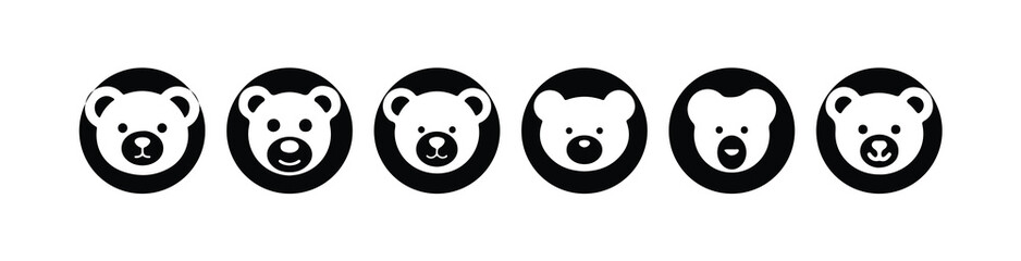 Modern Teddy Bear Icons Pack, Flat Monochrome Animal Logo Symbols, vector illustration eps 10.

