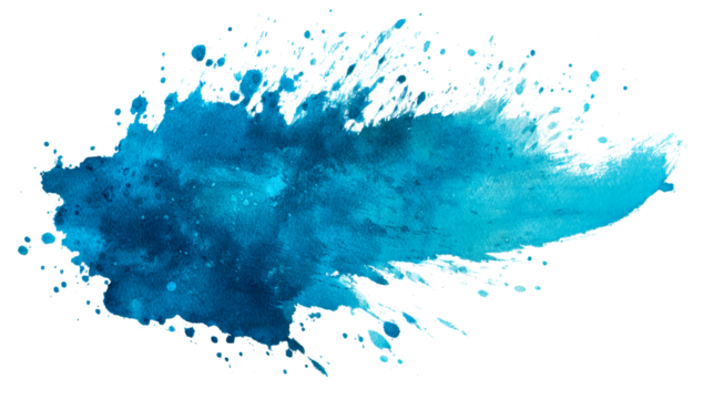 Abstract Aqua Blue Watercolor Splash on White