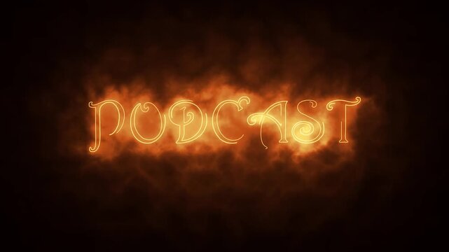 glowing neon sign podcast logo green screen background