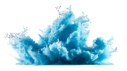 Violent Blue Water Splash Explosion Against White Background