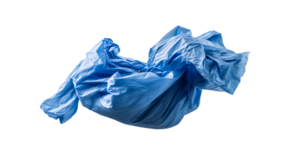Crumpled blue plastic sheet floating and twisting