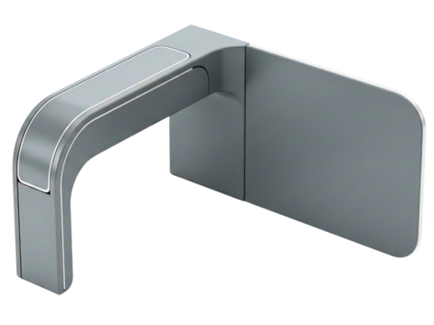 Modern minimalist silver metal handle on a transparent background